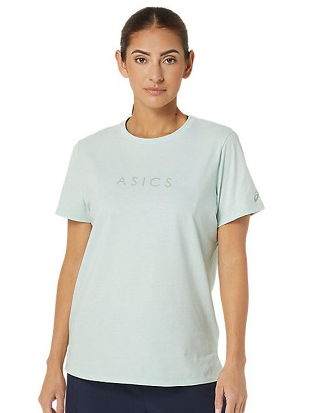 ASICS Brand Logo Printed Cotton Round Neck Short Sleeves Regular Fit Sports T-shirt, Blue