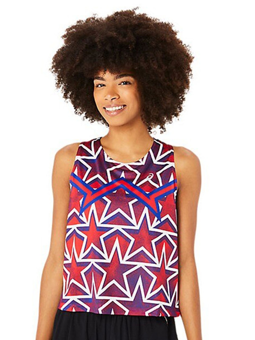 

ASICS Geometric Printed Round Neck Sleeveless Sports T-shirt, Red