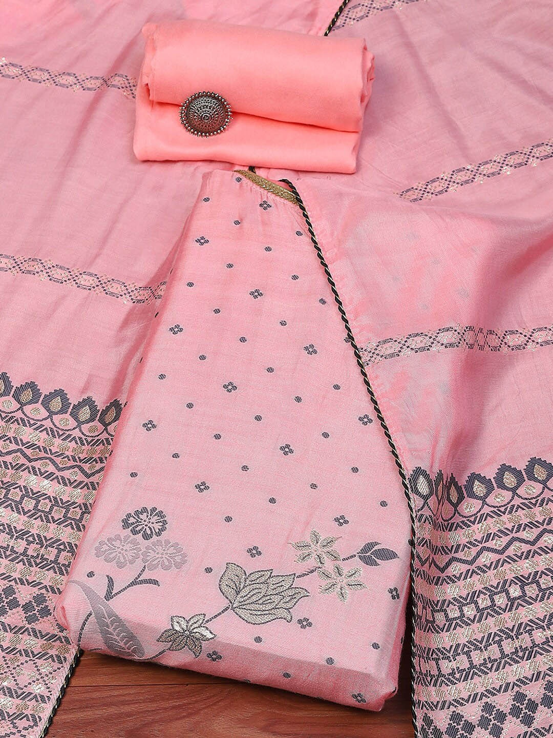 

Biba Floral Woven Design Unstitched Dress Material, Pink