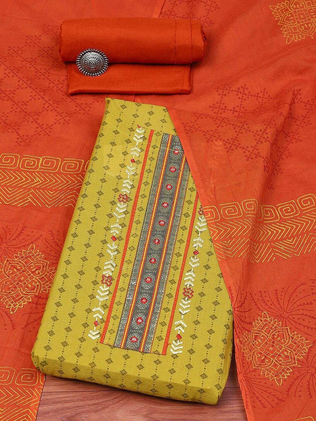 

Biba Ethnic Motifs Embroidered Unstitched Dress Material, Lime green