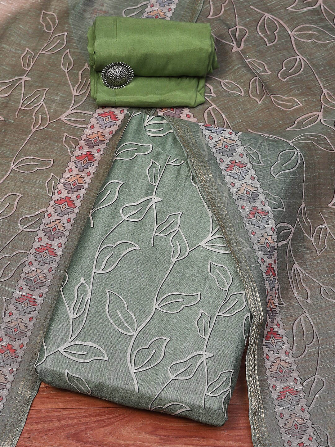 

Biba Floral Printed Unstitched Dress Material, Olive