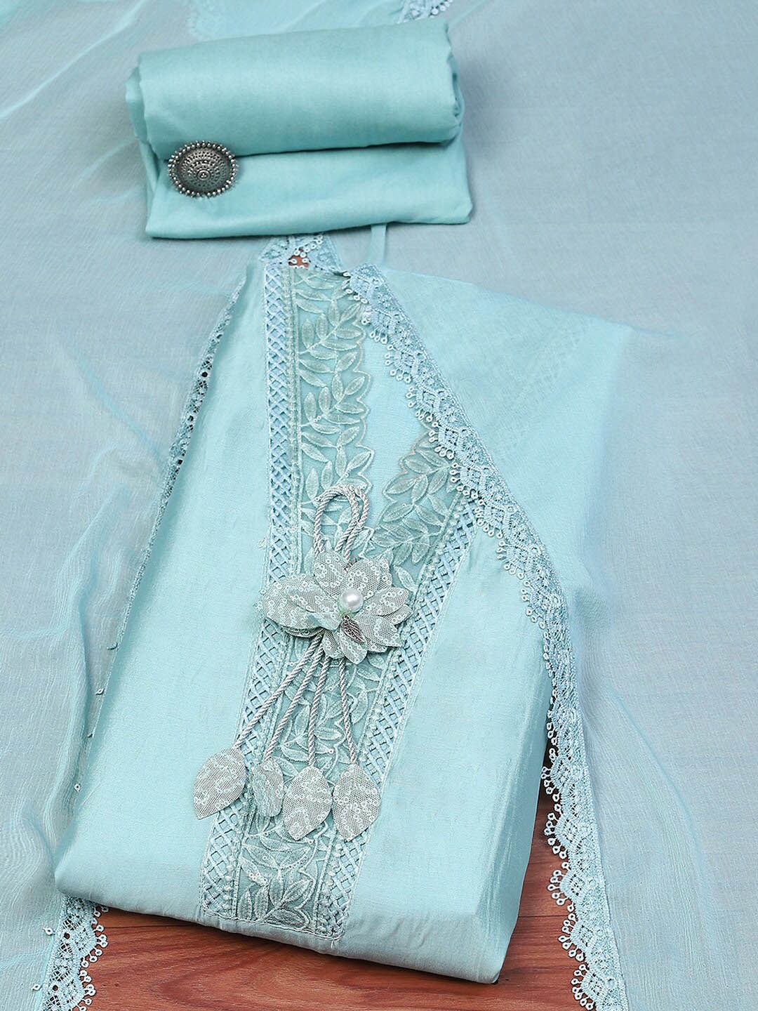 

Biba Floral Embroidered Unstitched Dress Material, Blue