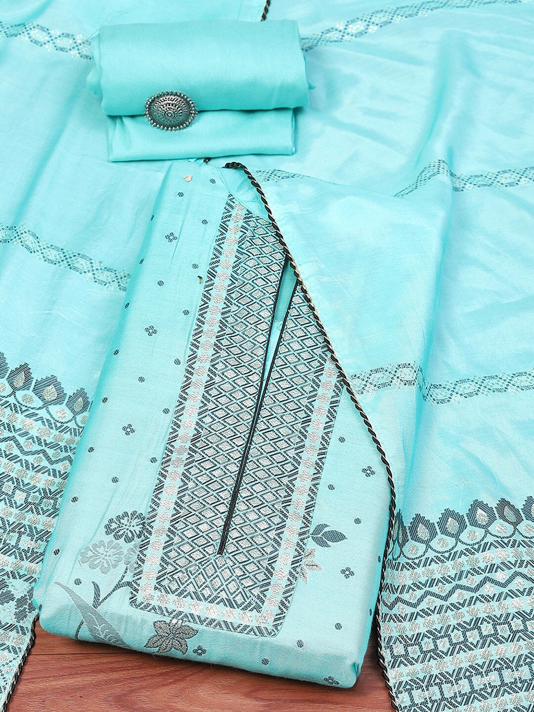

Biba Floral Woven Design Unstitched Dress Material, Blue