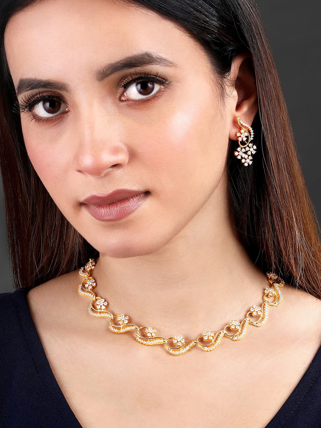 

Peora Gold Plated CZ Studded Jewellery Set
