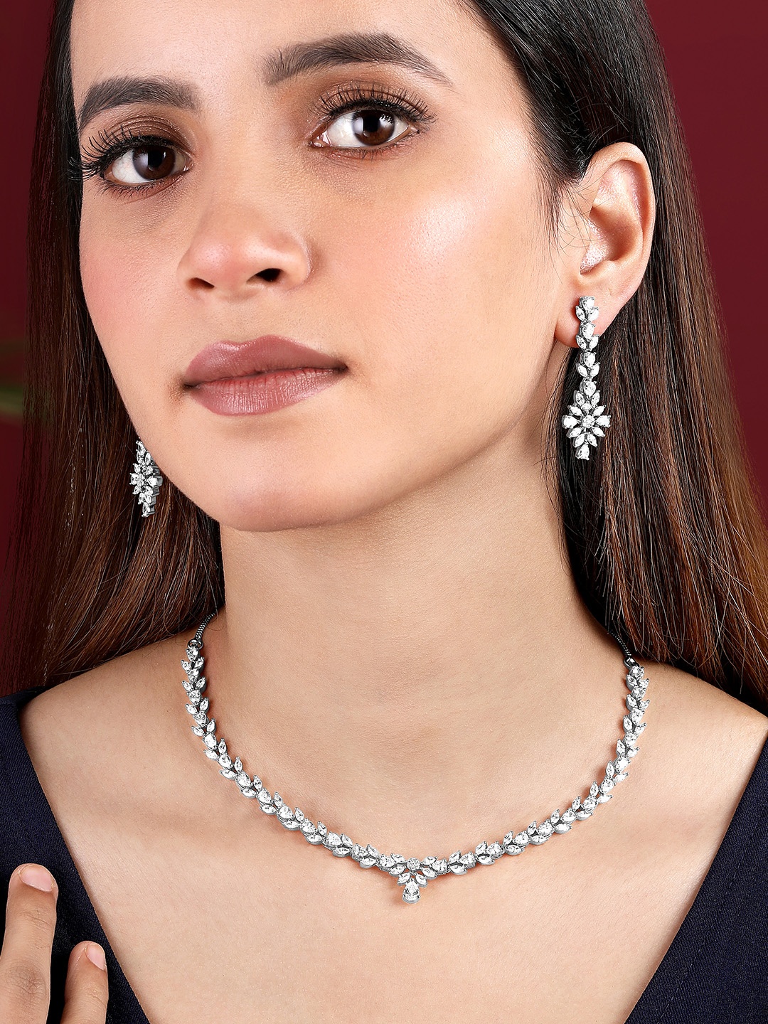 

Peora Silver-Plated Cubic Zirconia Stones Studded Jewellery Set