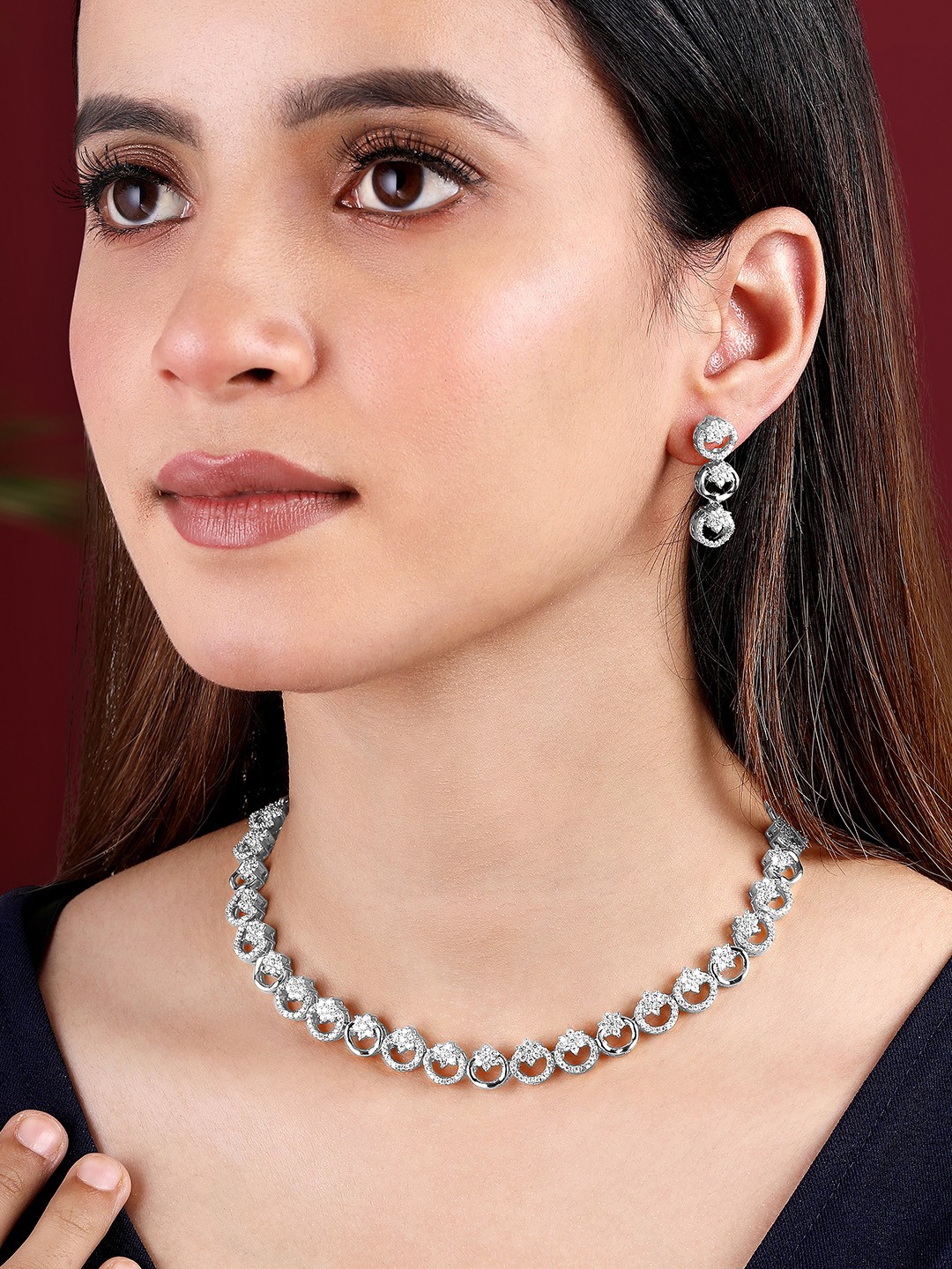 

Peora Silver Plated CZ Studded Jewellery Set