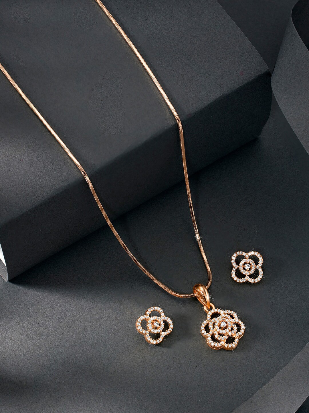 

Peora Rose Gold-Plated Cubic Zirconia Stone Studded Jewellery Set