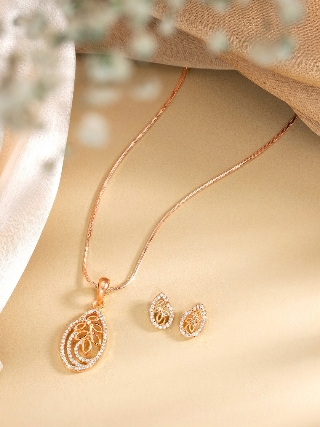 

Peora Rose Gold-Plated CZ-Studded Jewellery Set