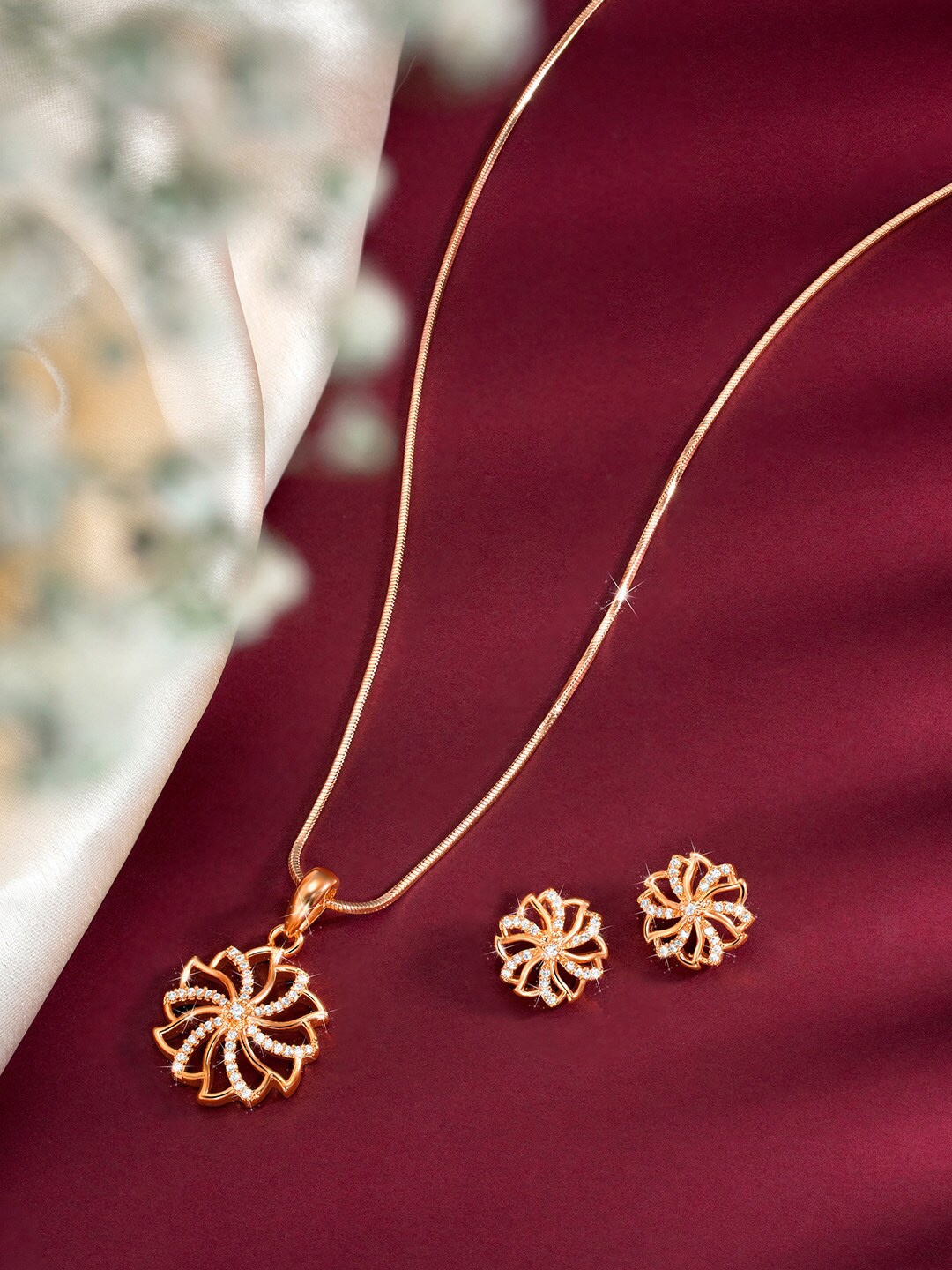 

Peora Rose Gold Plated CZ Studded Pendent Set