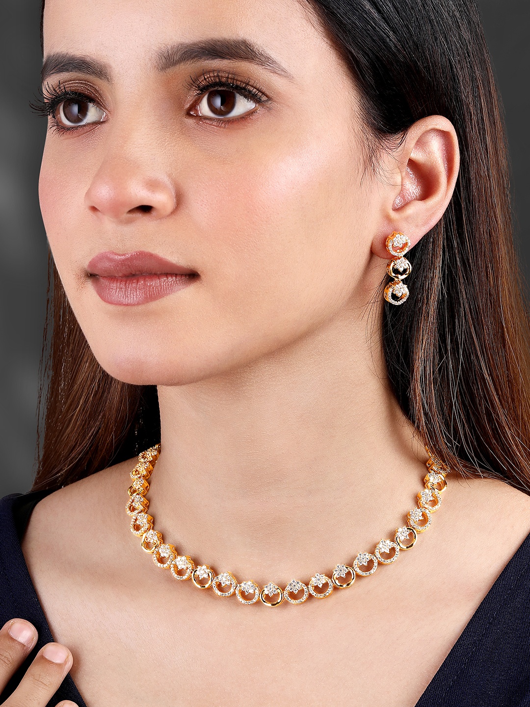 

Peora Gold Plated Cubic Zirconia Studded Jewellery Set