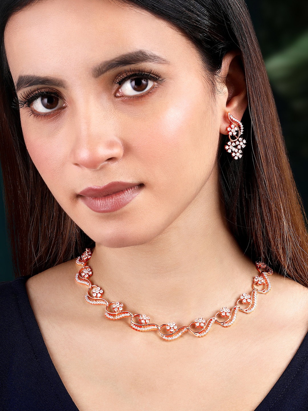 

Peora Rose Gold-Plated Cubic Zirconia Stone Studded Jewellery Set