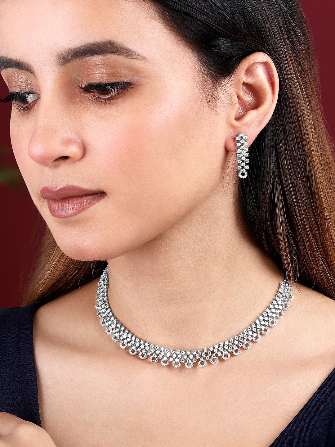 

Peora Silver-Plated Cubic Zirconia Stone Studded Jewellery Set