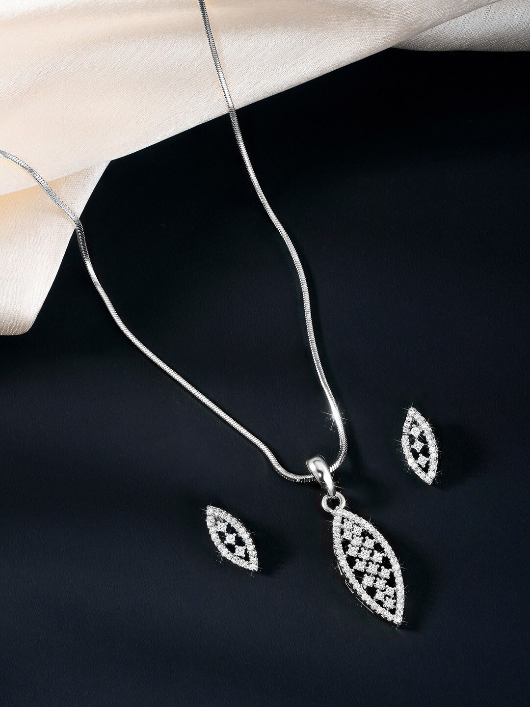 

Peora Silver Plated CZ Studded Pendent Set