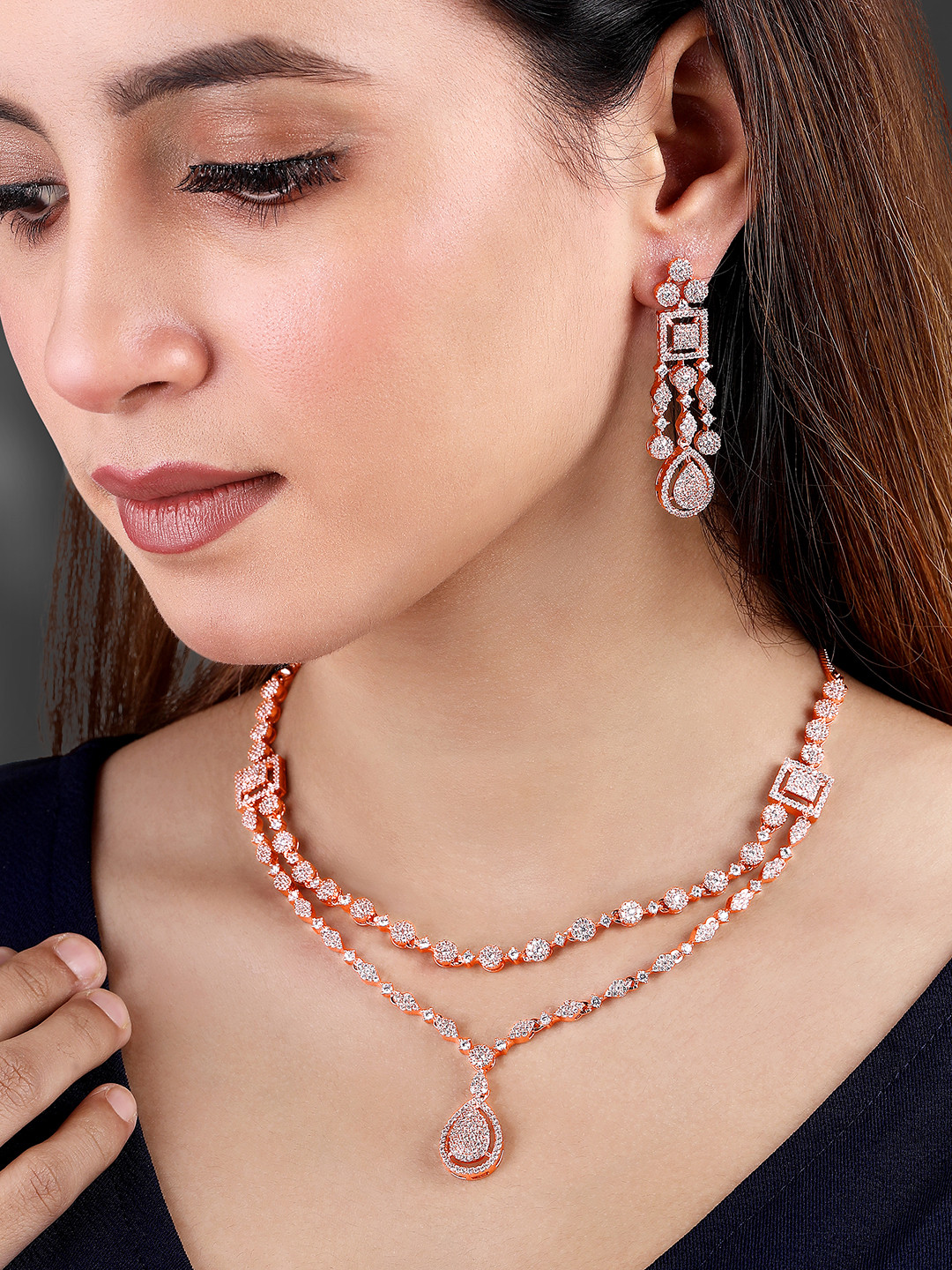 

Peora Rose Gold Plated CZ Studded Jewellery Set