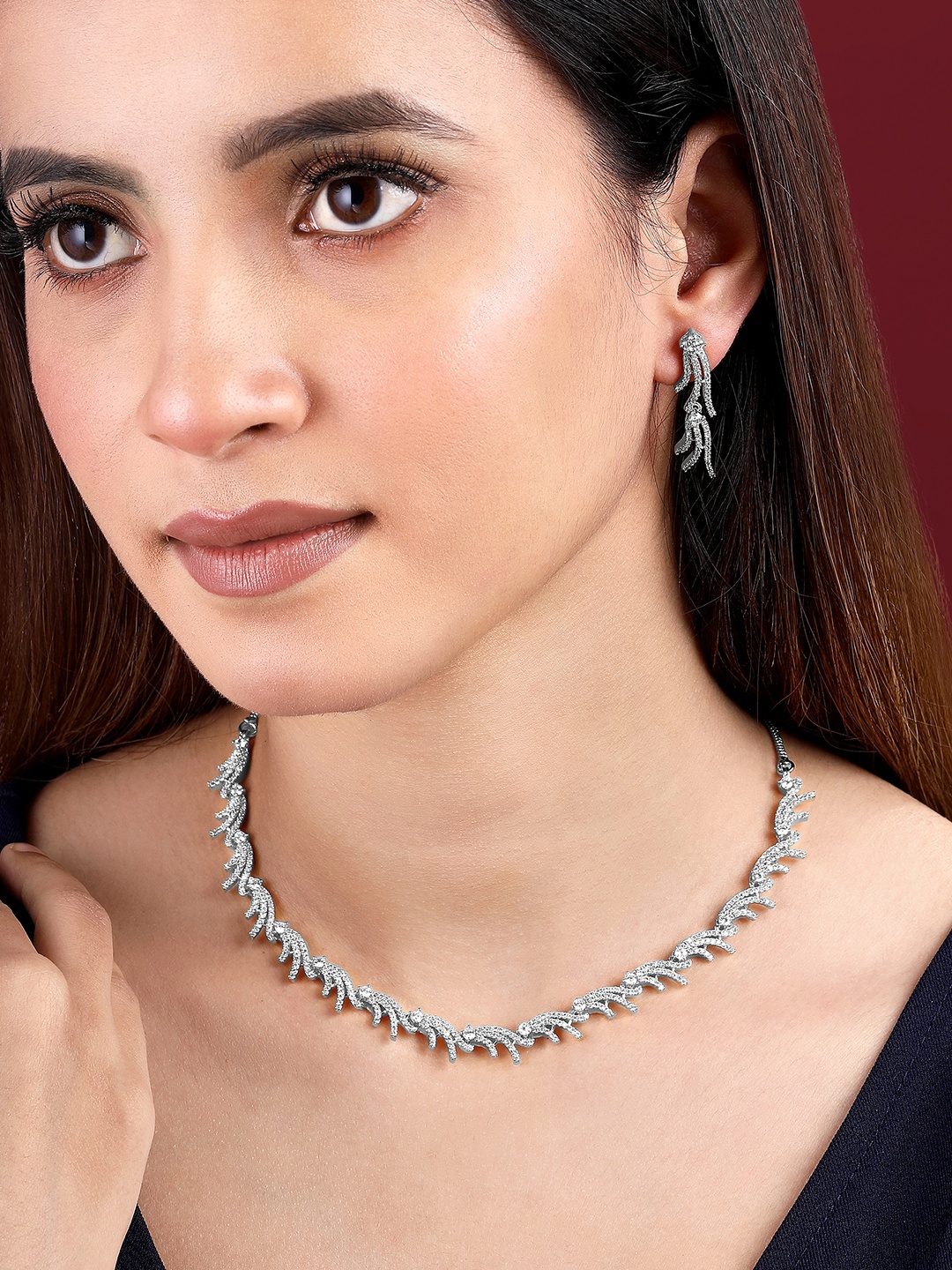 

Peora Silver-Plated Cubic Zirconia Stone Studded Necklace & Earrings