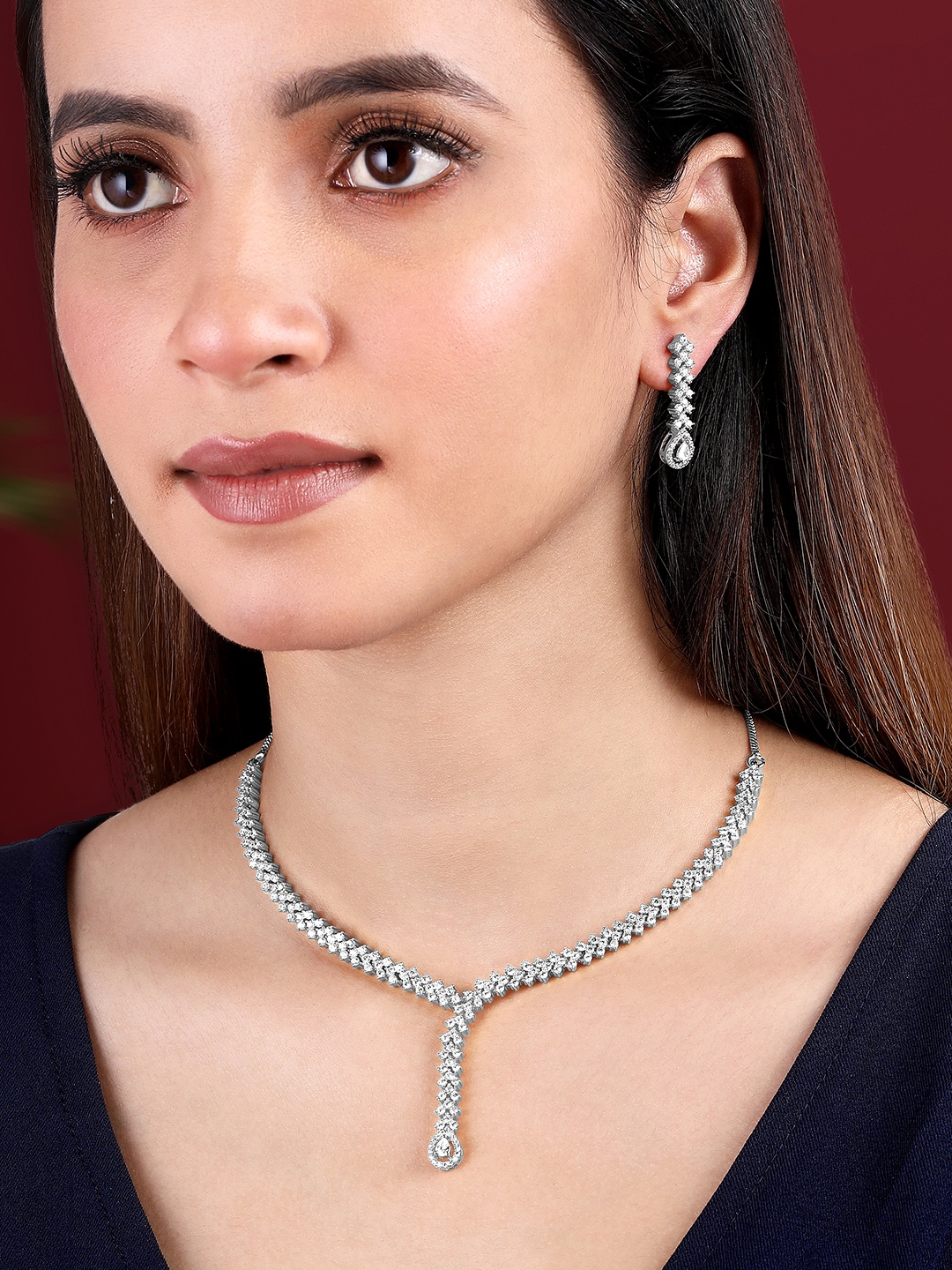 

Peora Silver Plated Cubic Zirconia-Studded Necklace And Earrings