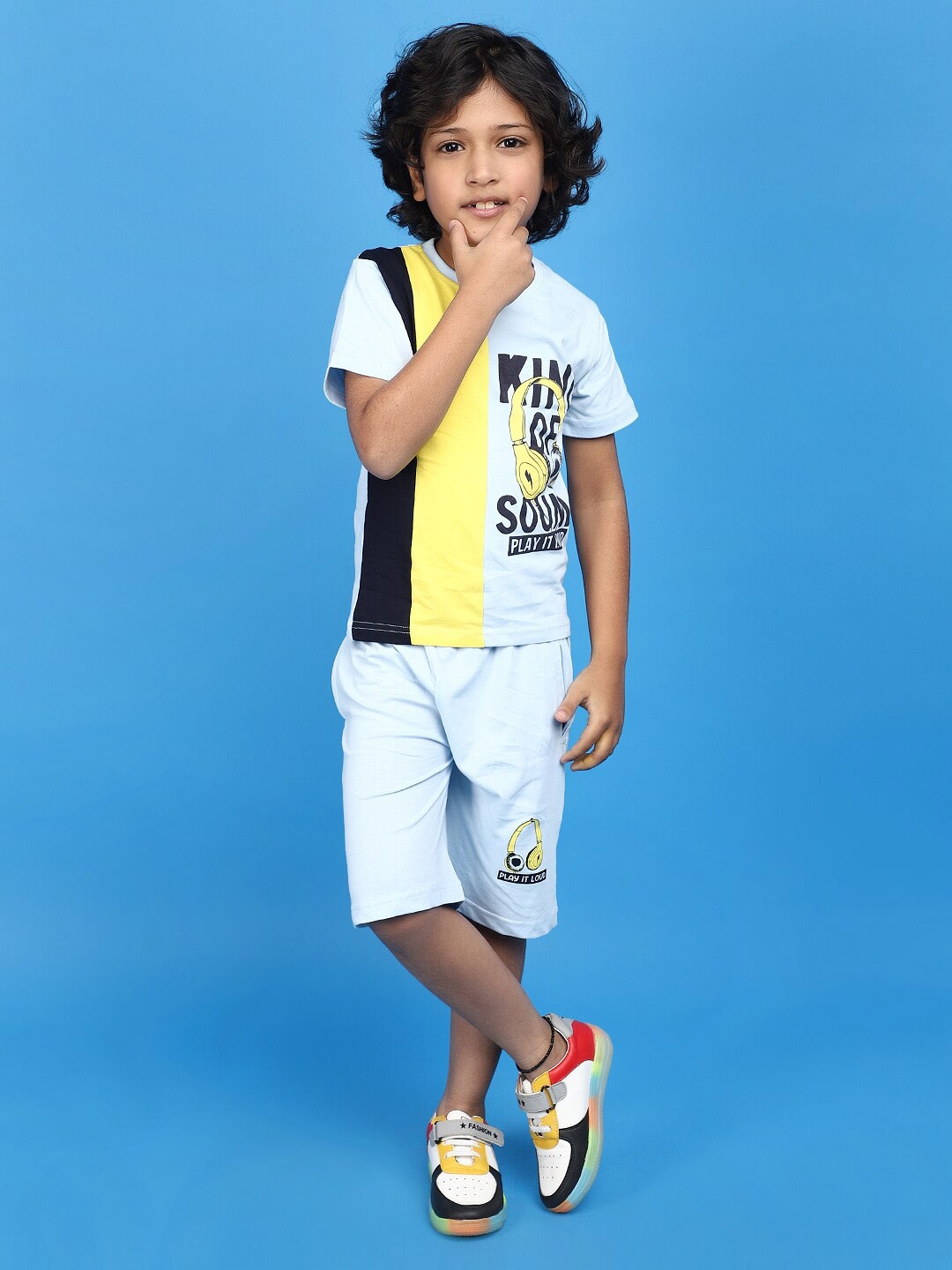

V-Mart Boys Printed Pure Cotton T-shirt with Shorts, Blue