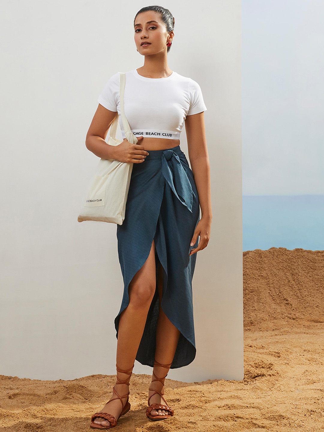 

CMGE Pure Cotton Wrap Sarong Midi Skirt, Teal