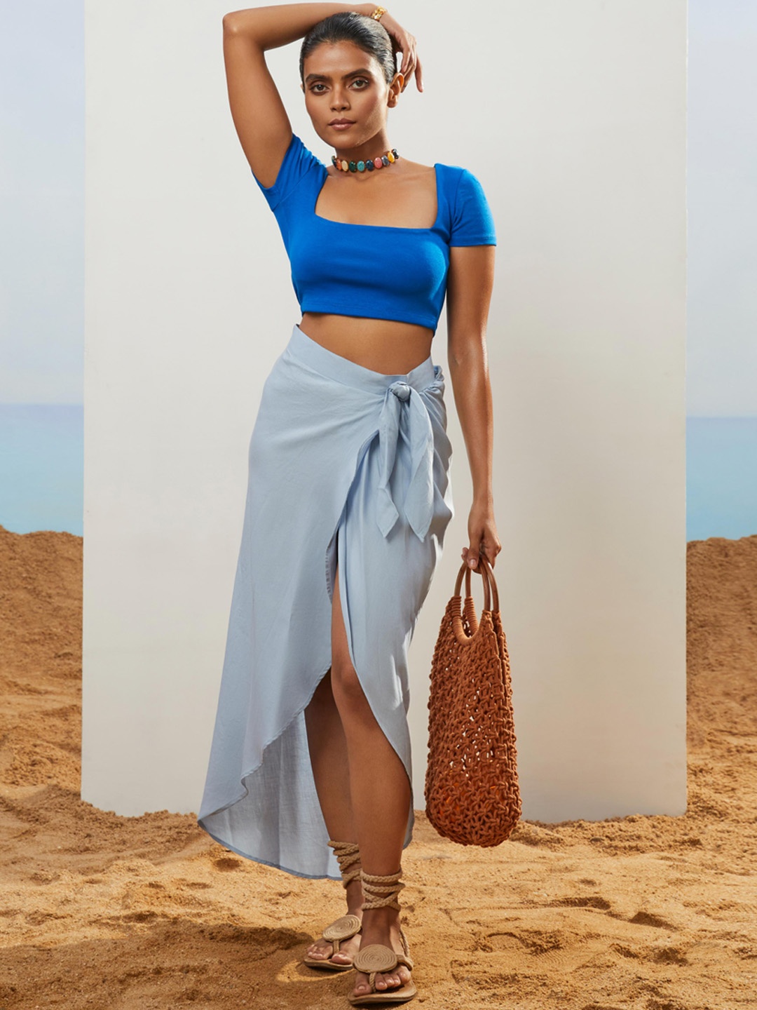 

CMGE Pure Cotton Skirt Swimwear Cover Up Sarong, Blue