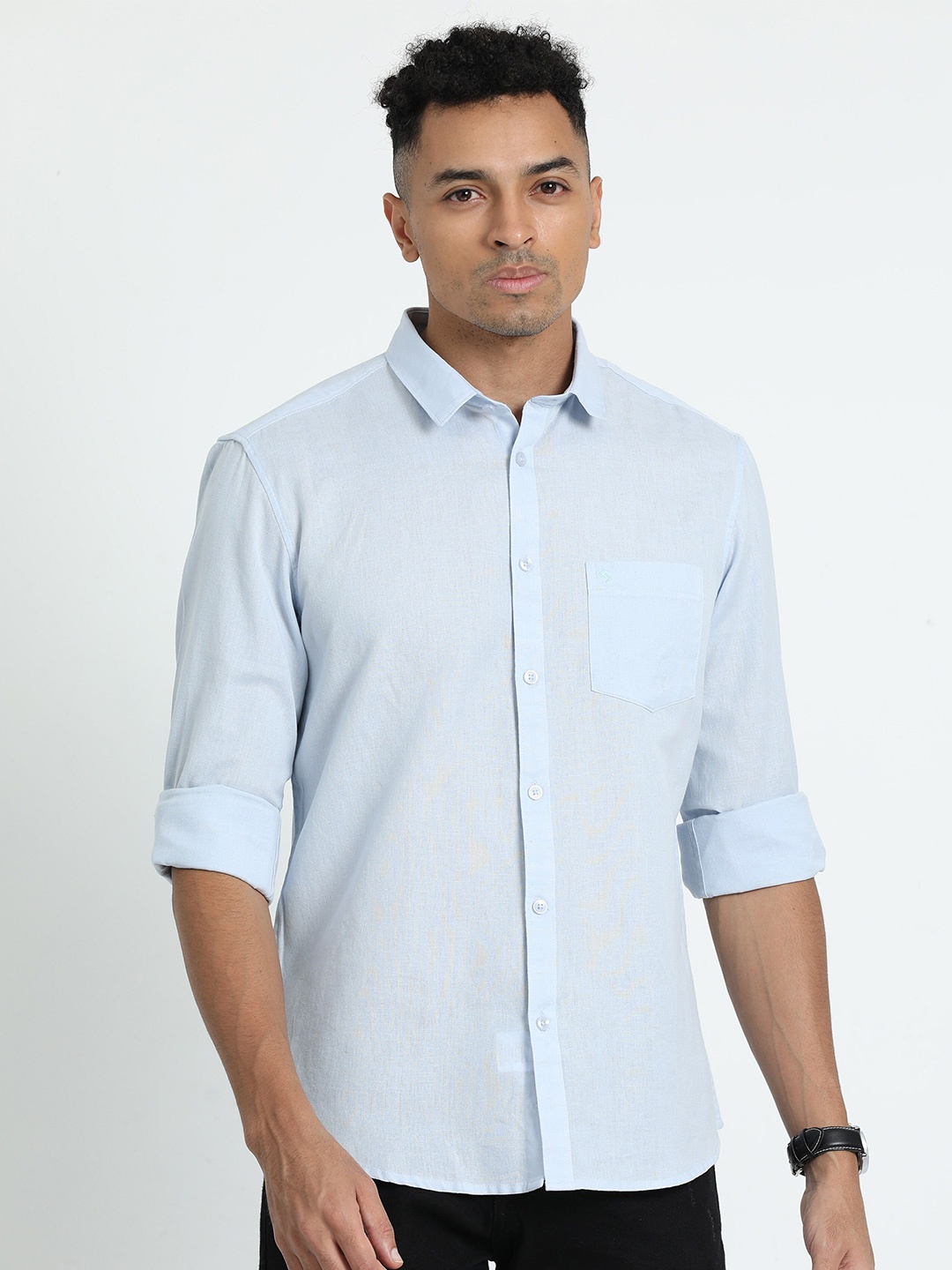 

Classic Polo Spread Collar Slim Fit Opaque Casual Shirt, Blue