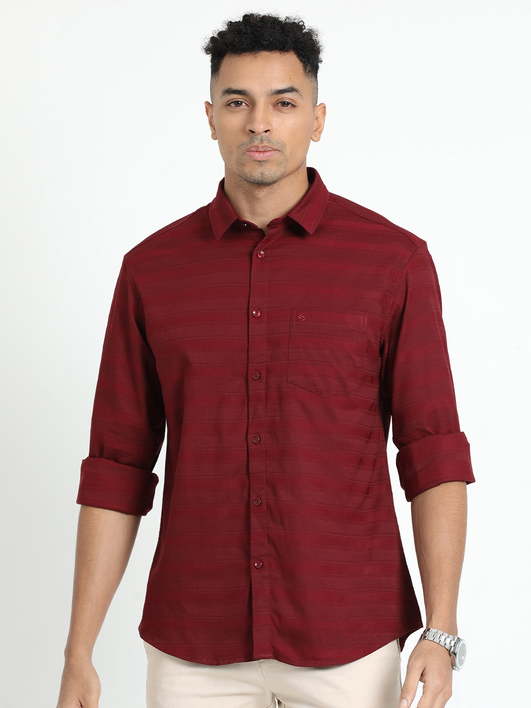 

Classic Polo Spread Collar Slim Fit Cotton Opaque Casual Shirt, Maroon