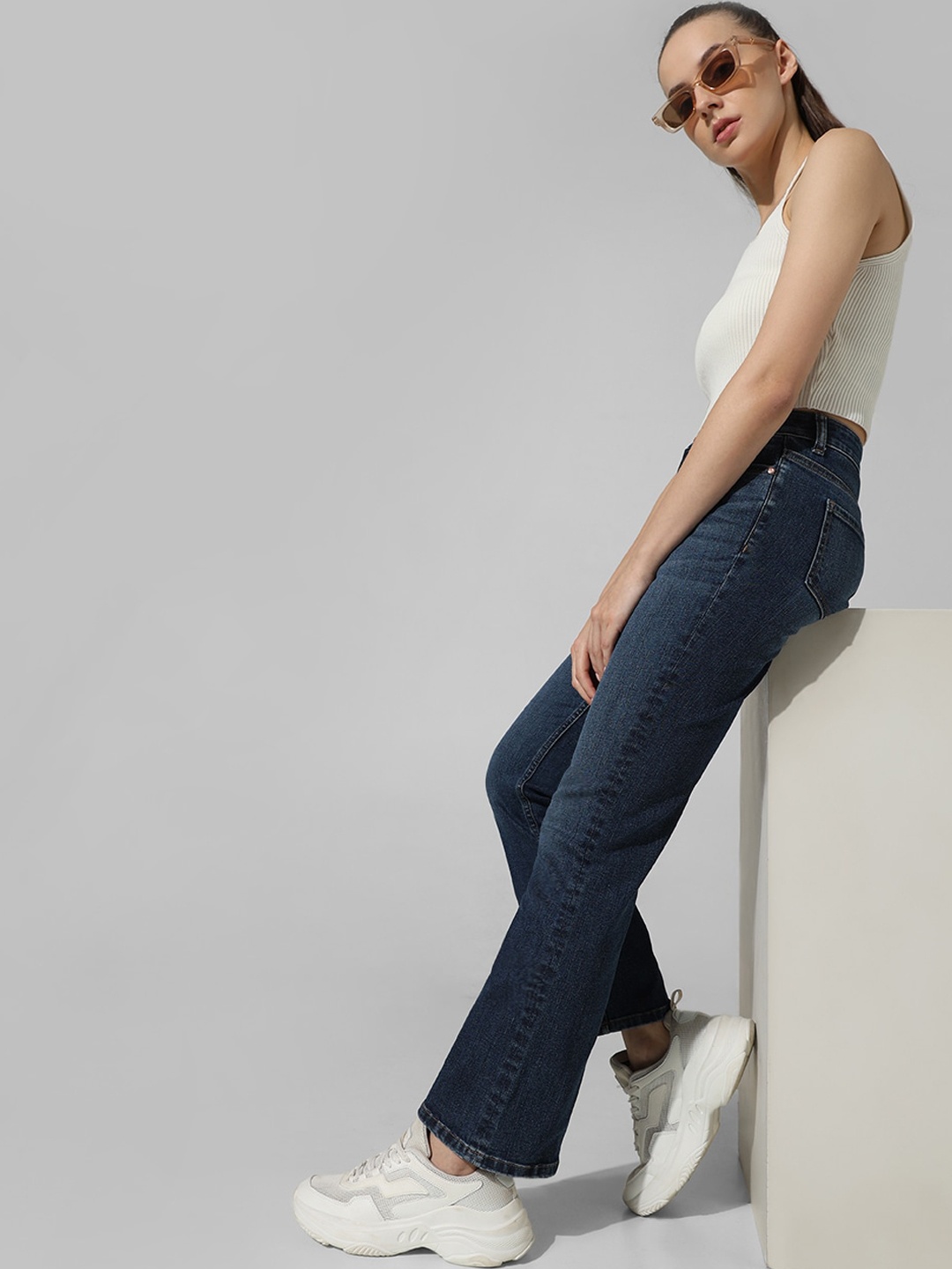 ONLY Women Flared High-Rise Light Fade Stretchable Jeans, Blue