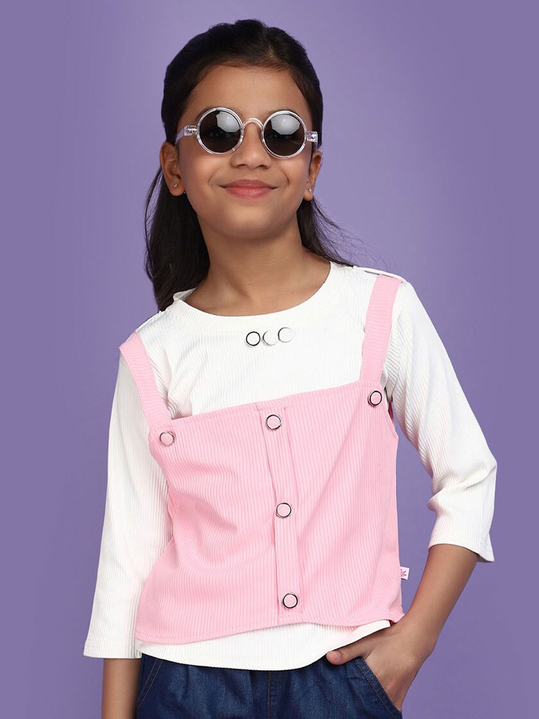 

V-Mart Colourblocked Cotton Top, White