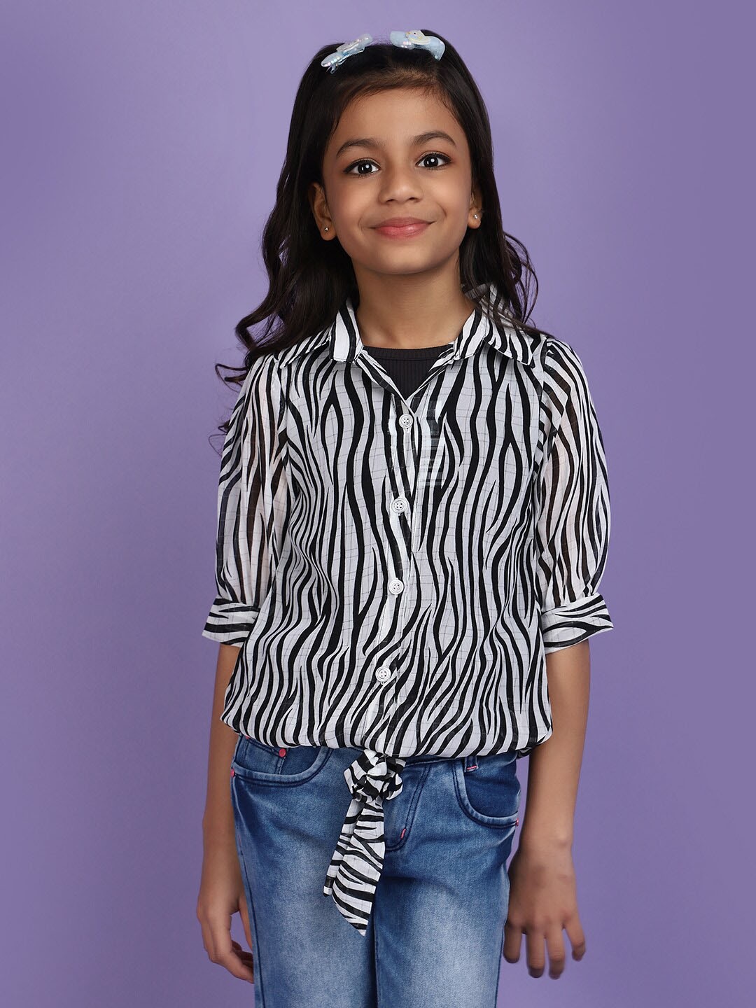

V-Mart Animal Print Cotton Shirt Style Top, Black