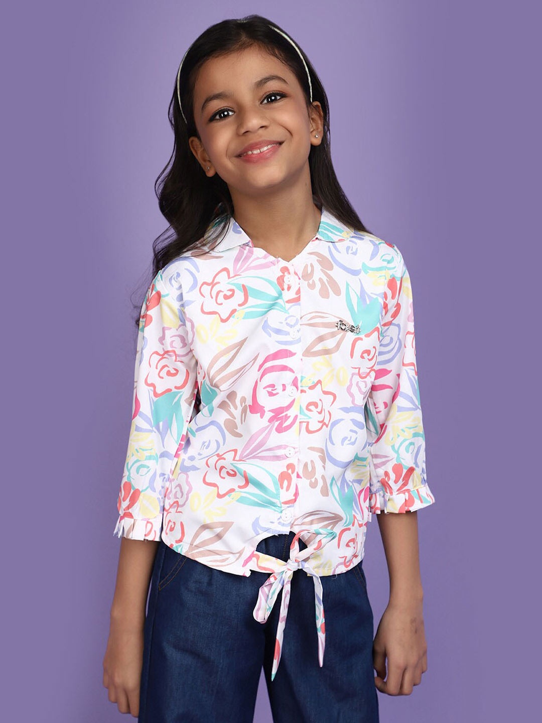 

V-Mart Floral Print Cotton Shirt Style Top, Multi