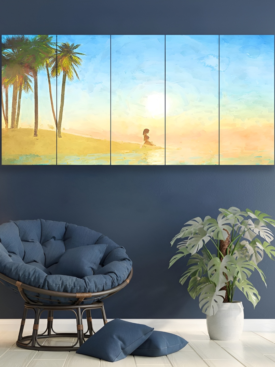 

Pum Pum Blue & Mustard 5 Pieces Canvas Paintings Wall Art