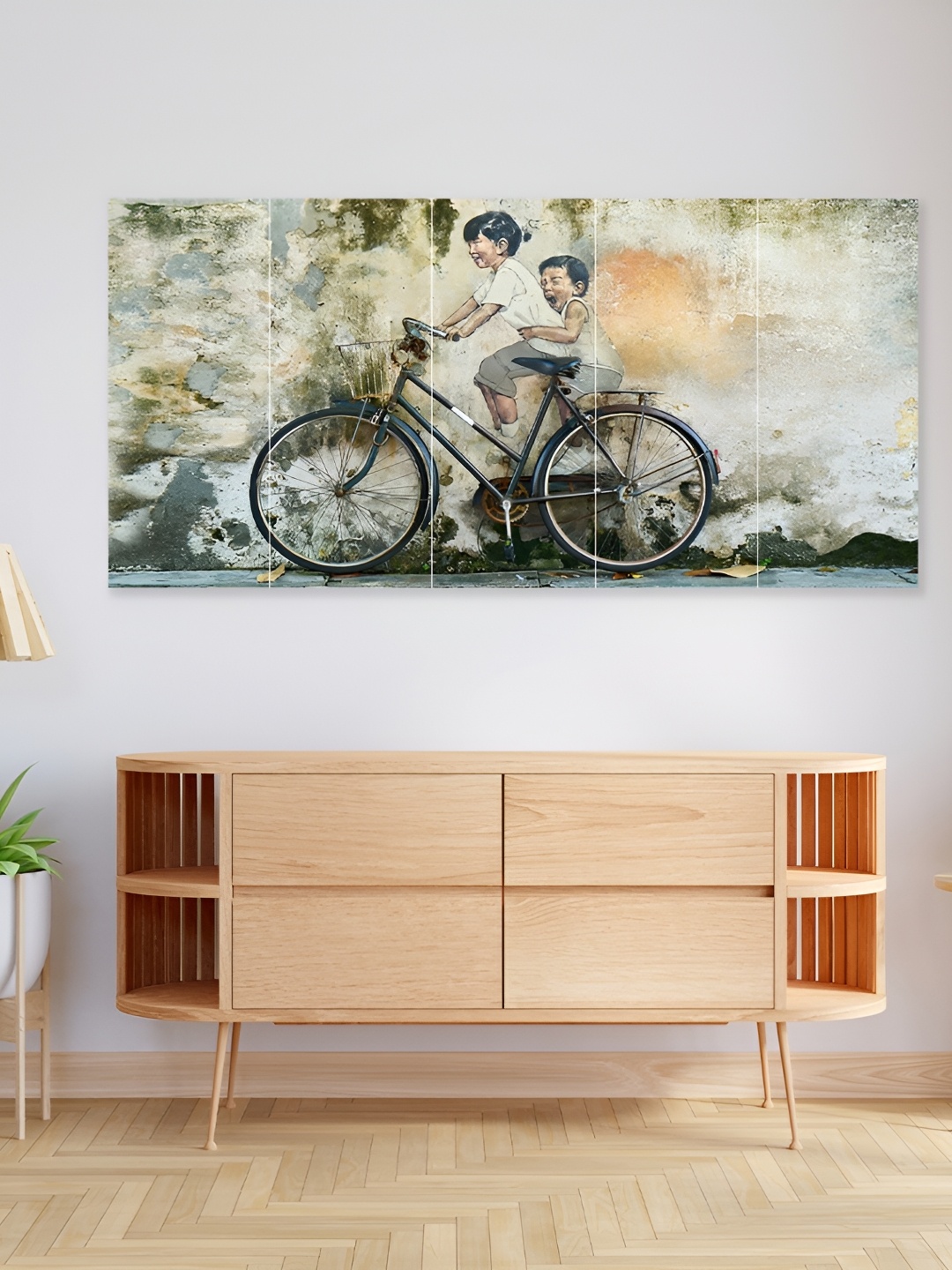 

Pum Pum Beige & Green 5 Piece wooden Panel 3D Modern Wall Art