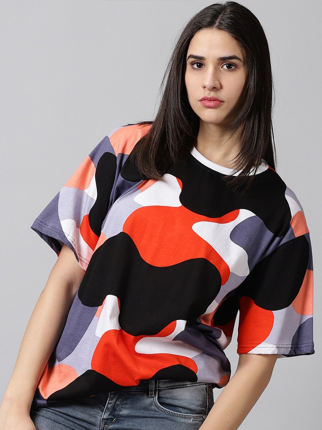 

Rodzen Abstract Printed Oversized Cotton T-shirt, Black