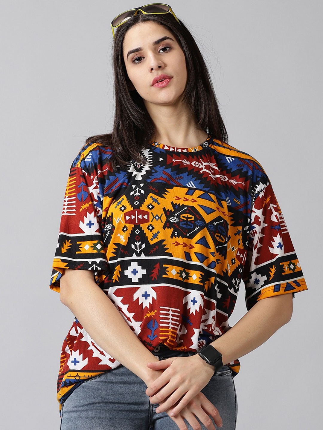 

Rodzen Abstract Printed Cotton Oversized T-shirt, Black