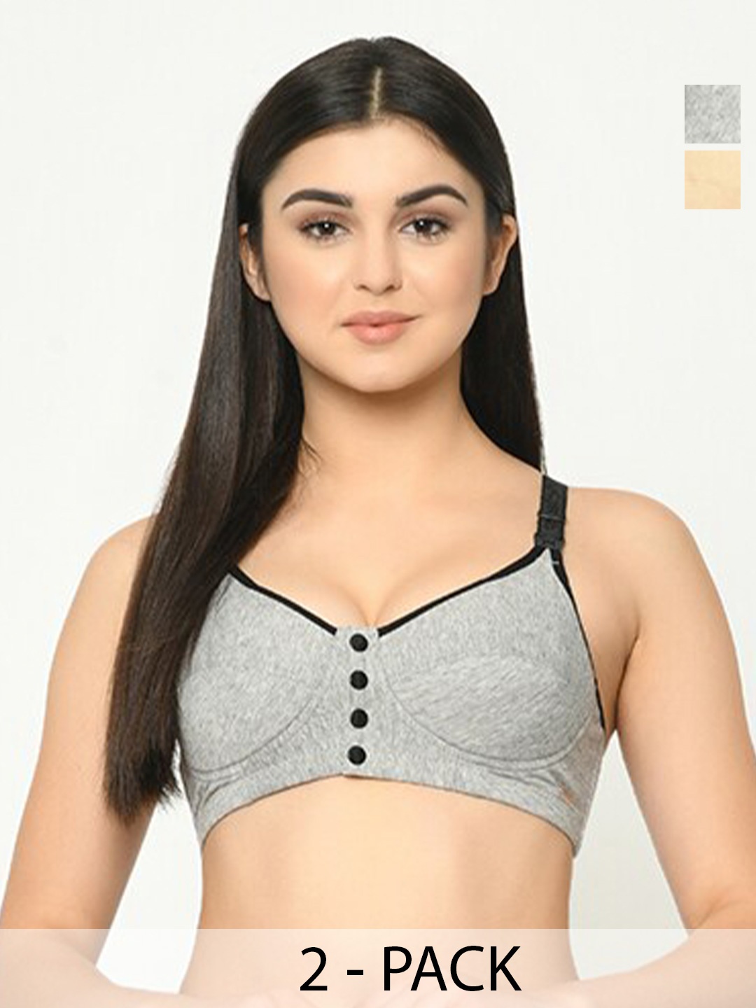 

MAMMA PRESTO Pack Of 2 Maternity Full Coverage Lightly Padded Cotton Bra, Beige