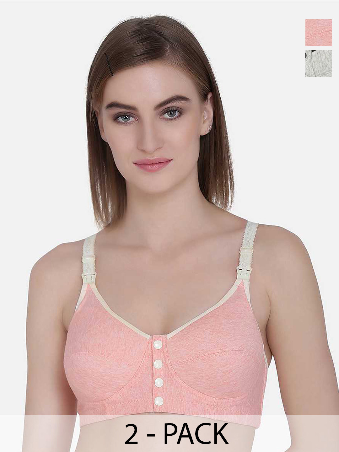 

MAMMA PRESTO Pack Of 2 Full Coverage Organic Cotton Maternity Bra Anti Microbial, Pink
