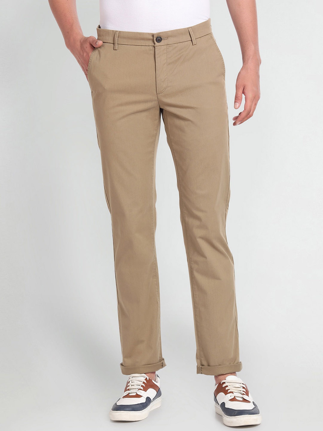 Arrow Sport Men Low-Rise Regular Trousers, Brown