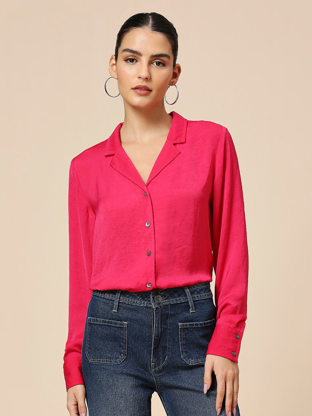 

Chemistry Cuban Collar Casual Shirt, Pink
