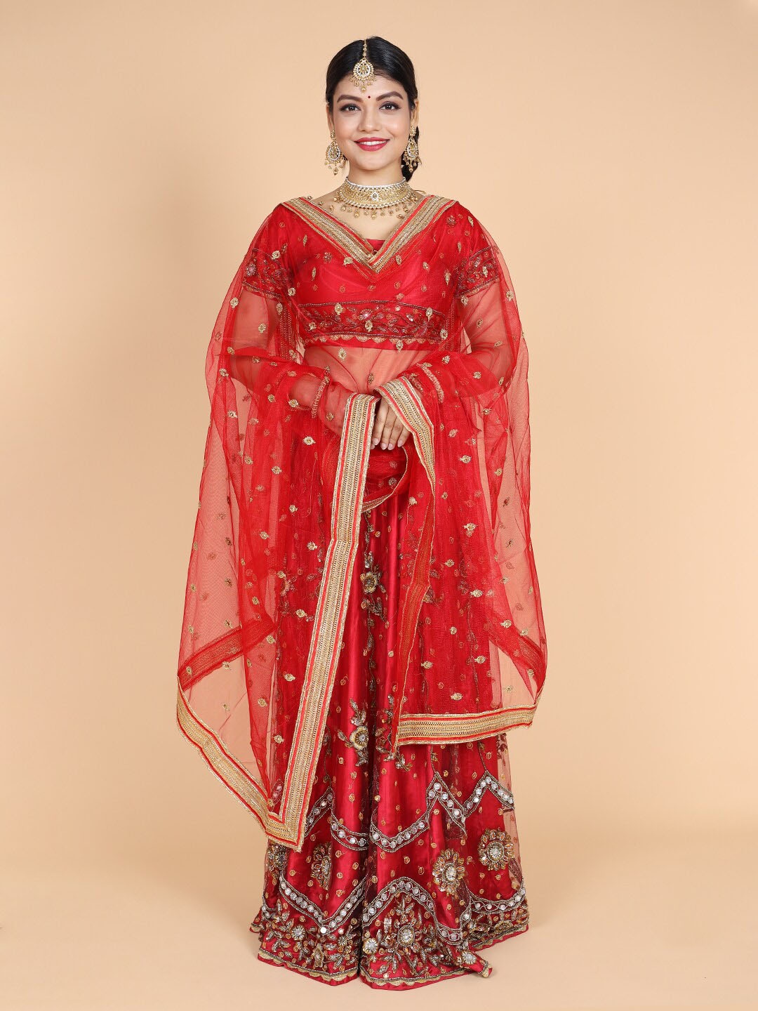 

NAMASKAR Ethnic Motifs Embroidered Dupatta, Red