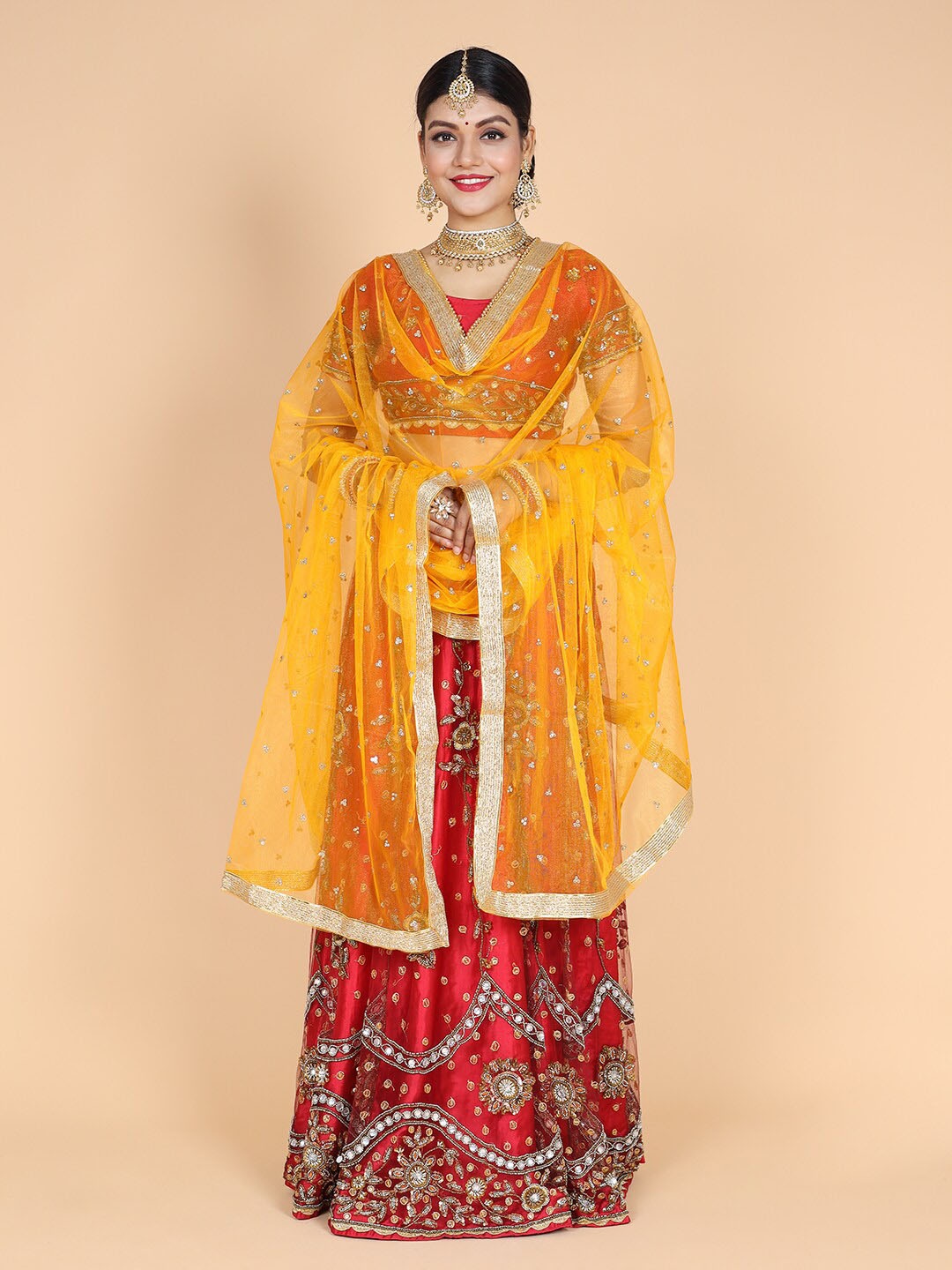 

NAMASKAR Ethnic Motifs Embroidered Dupatta, Yellow