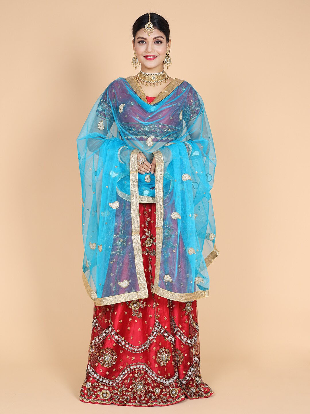 

NAMASKAR Ethnic Motifs Embroidered Dupatta, Blue