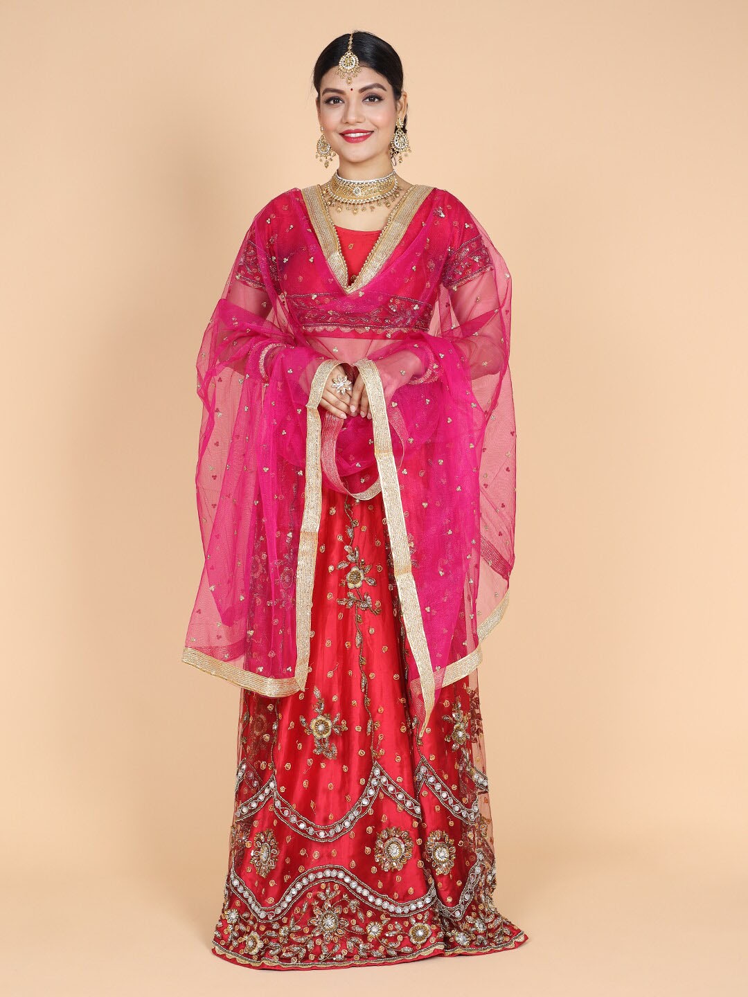 

NAMASKAR Ethnic Motifs Embroidered Dupatta, Pink