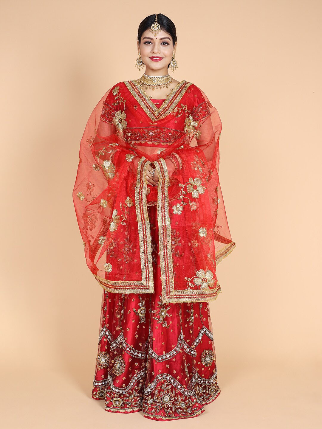 

NAMASKAR Ethnic Motifs Embroidered Dupatta, Red