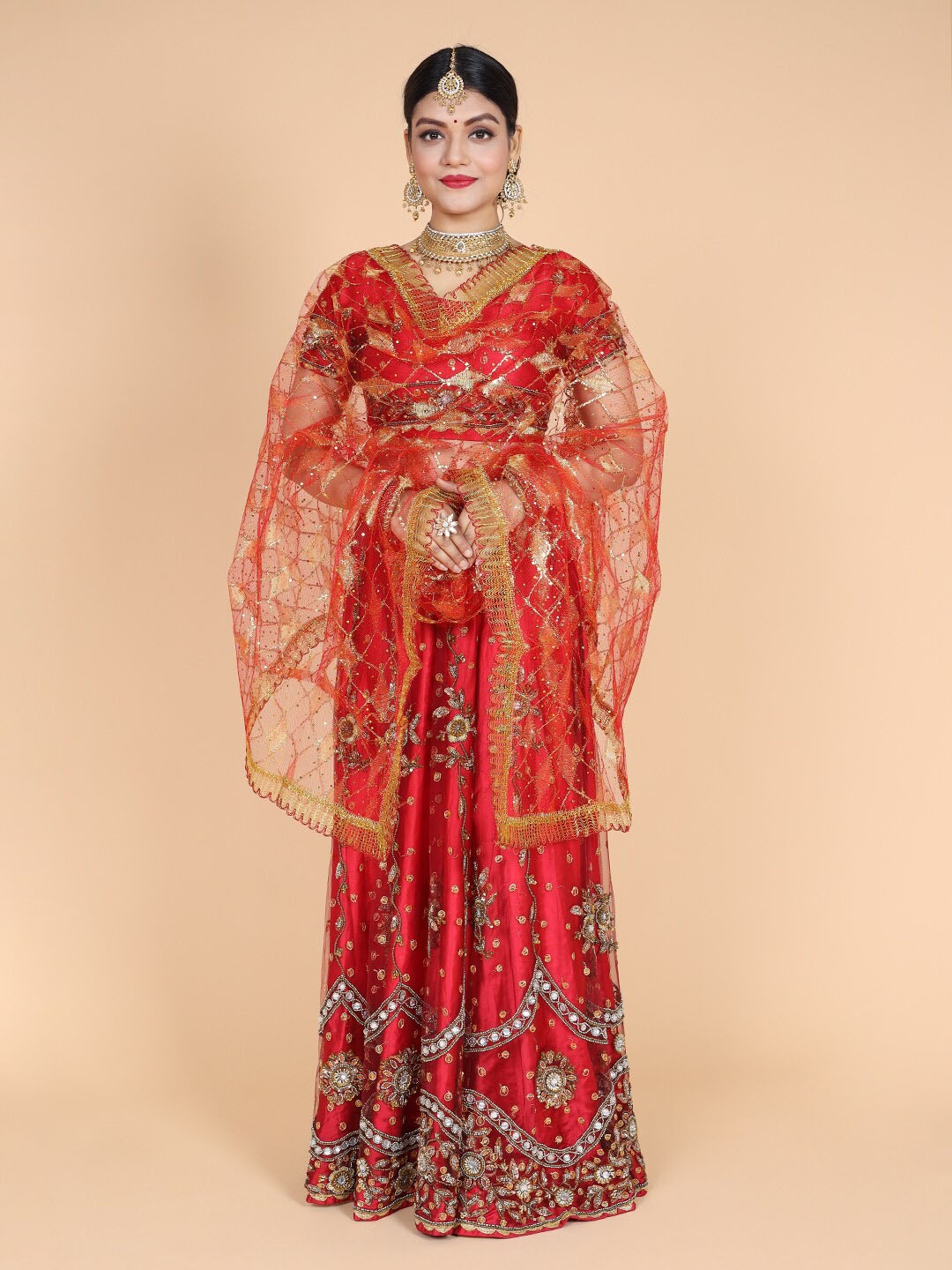 

NAMASKAR Ethnic Motifs Embroidered Dupatta, Red