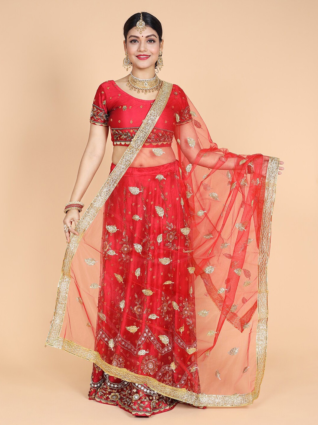 

NAMASKAR Ethnic Motifs Embroidered Dupatta, Red