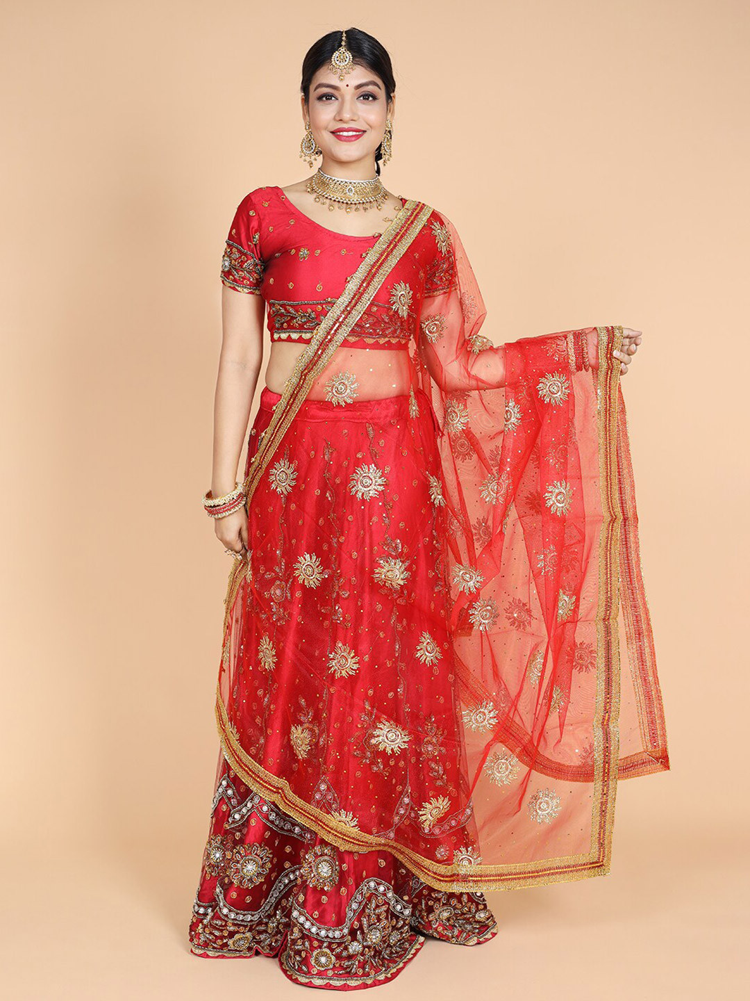 

NAMASKAR Ethnic Motifs Embroidered Dupatta, Red
