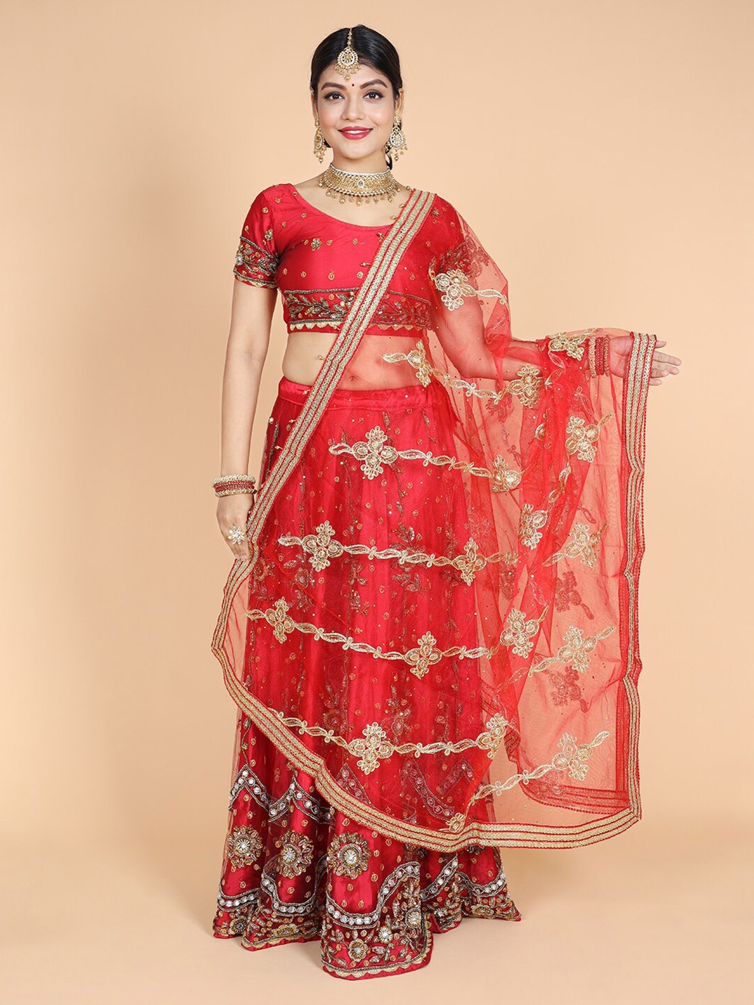 

NAMASKAR Ethnic Motifs Embroidered Dupatta, Red