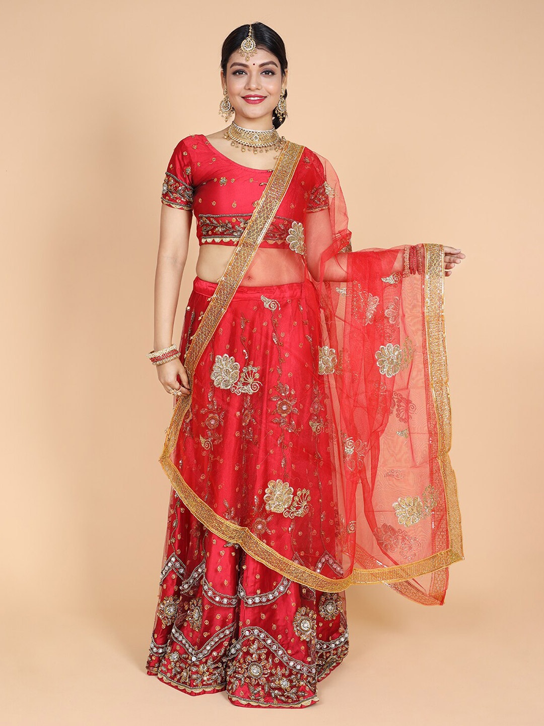 

NAMASKAR Ethnic Motifs Embroidered Dupatta, Red