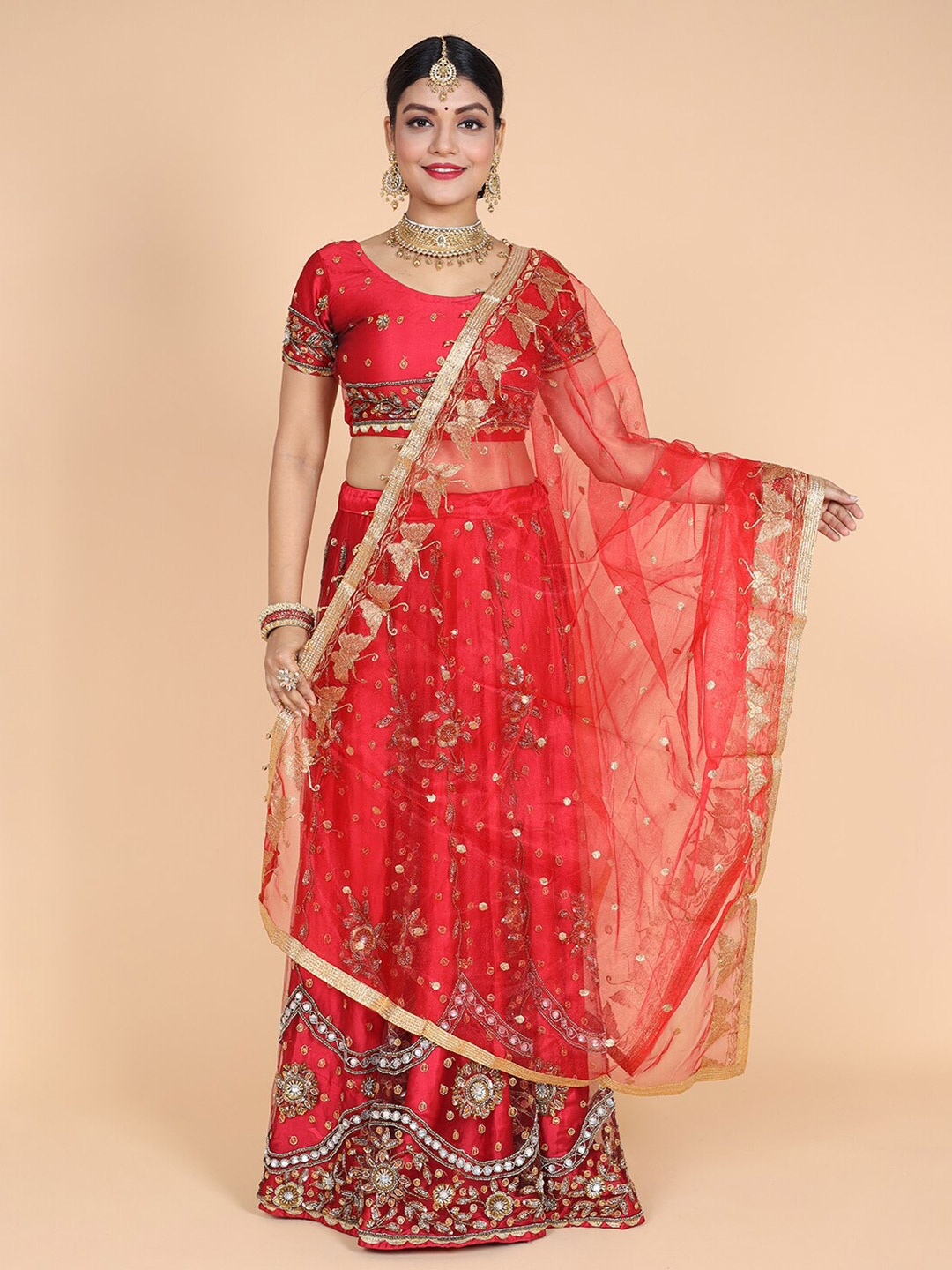 

NAMASKAR Ethnic Motifs Embroidered Dupatta, Red