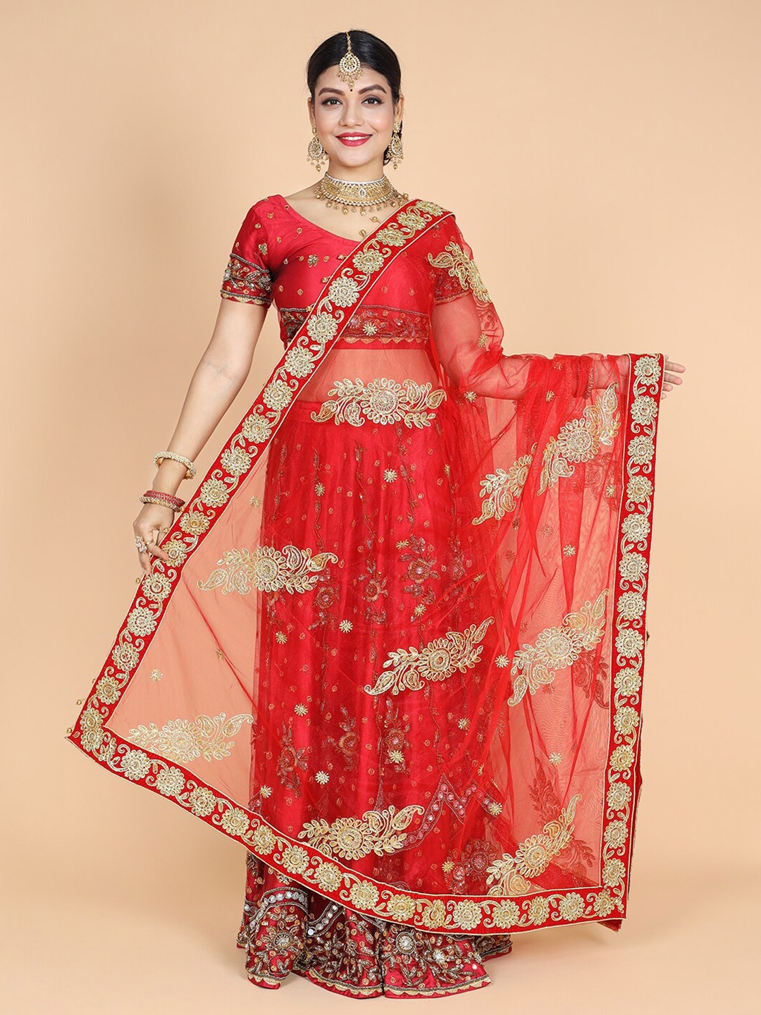 

NAMASKAR Ethnic Motifs Embroidered Dupatta, Red
