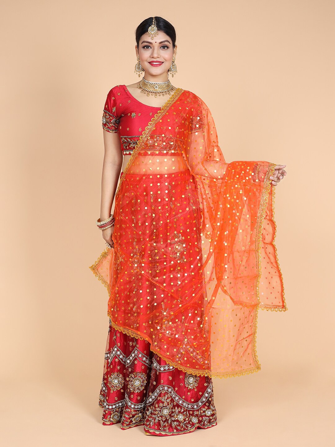 

NAMASKAR Ethnic Motifs Embroidered Dupatta, Orange